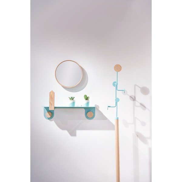 Mensola a muro in acciaio rosa con dettaglio in legno di quercia con 2 ganci , lunghezza 60 cm Hook - Gazzda-image-3