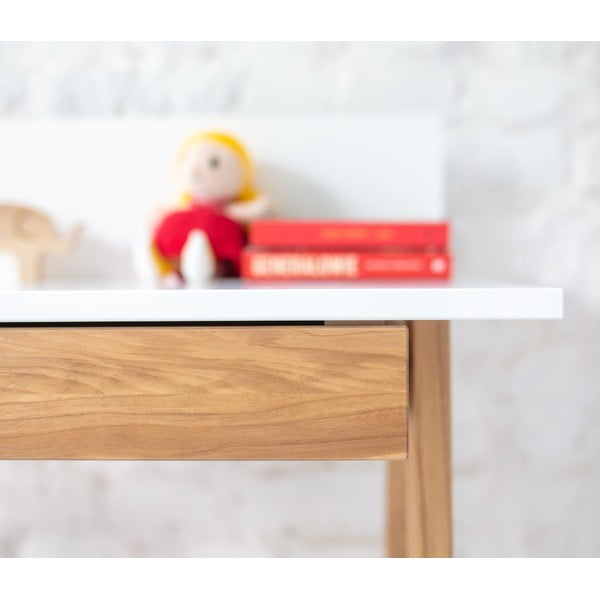 Scrivania bianca con base in legno di frassino, lunghezza 110 cm Luka - Ragaba-image-4