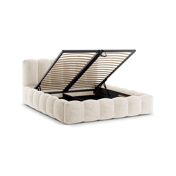 Letto matrimoniale imbottito beige con contenitore con rete inclusa 180x200 cm Lupine – Micadoni -image-4