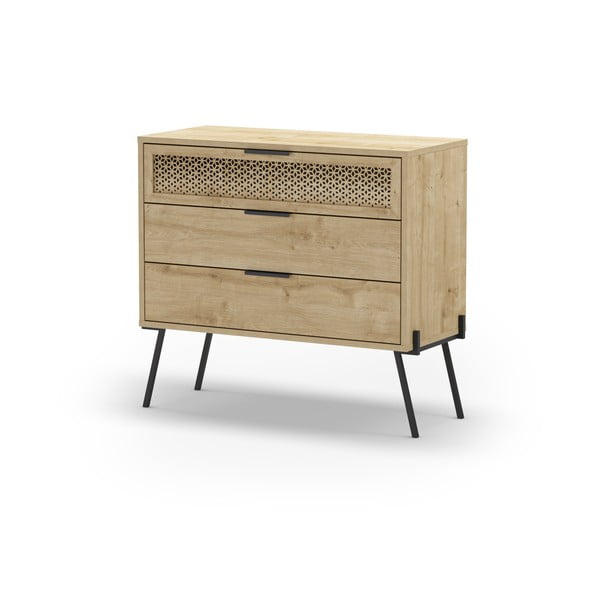 Cassettiera bassa in rovere decorato in colore naturale 90x83 cm Ecrin - Marckeric-image-2