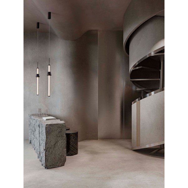 Lampadario LED nero opaco in ceramica con paralume in vetro acrilico con intensità regolabile ø 8 cm Stalactite – Nova Luce-image-1
