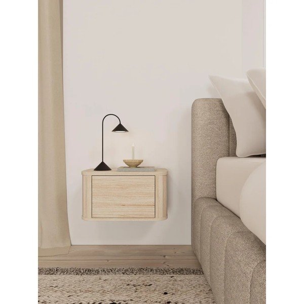 Comodino colore naturale chiaro con effetto rovere da parete/con ripiani Atmore – Actona-image-1
