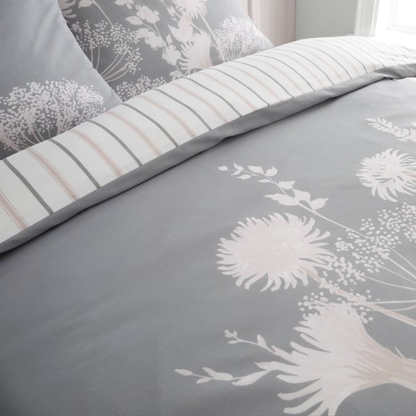 Set copripiumino e federa grigio per letto matrimoniale 200x200 cm Meadowsweet Floral – Catherine Lansfield-image-3