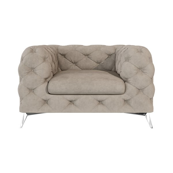 Poltrona greige con rivestimento in velluto Chelsea – Ropez-image-2