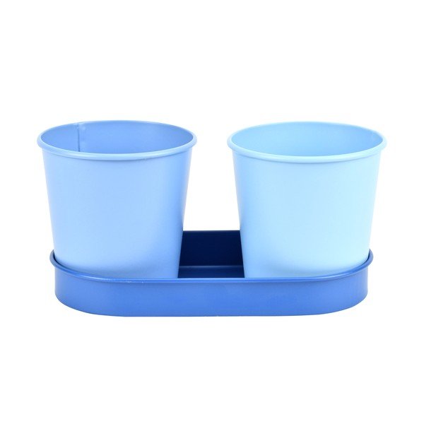 Set 2 kovových květináčů s tmavě modrým podtáckem Esschert Design Gardener-image-2