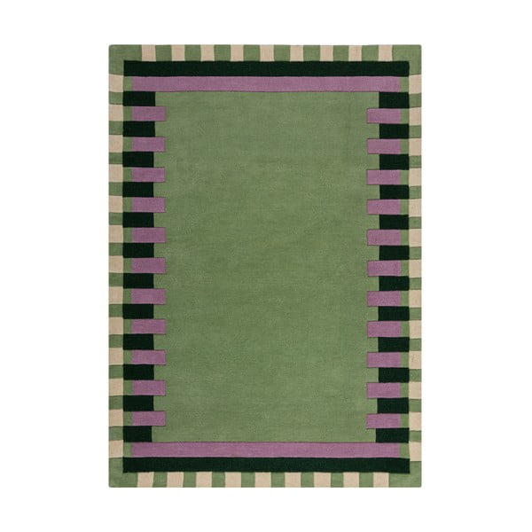 Tappeto verde in lana e viola tessuto a mano 120x170 cm Kai Wool Border - Flair Rugs