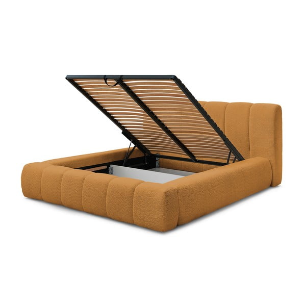 Letto matrimoniale imbottito color senape contenitore e rete inclusi 160x200 cm Denali - Bobochic Paris-image-4