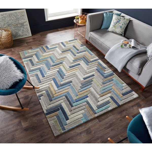 Tappeto in lana blu/grigio 160x230 cm Russo - Flair Rugs-image-4
