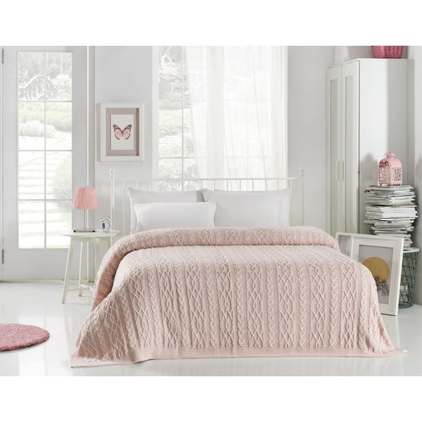 Copriletto rosa chiaro con maglia in misto cotone, 220 x 240 cm - Homemania Decor