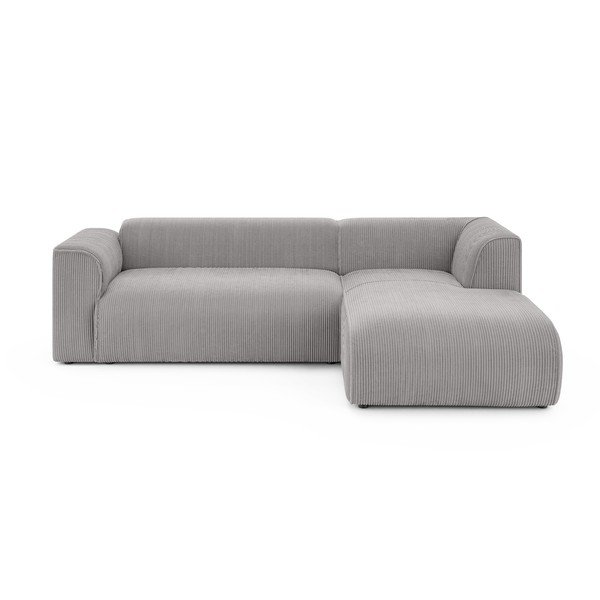 Divano angolare grigio chiaro (con penisola a destra/con chaise lounge) con rivestimento in velluto a coste Merid  – Ropez