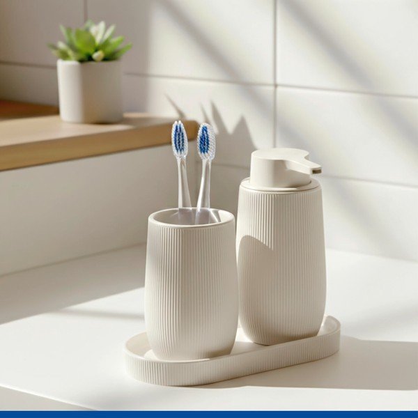 Organizer da bagno color crema in ceramica Fablo – Wenko-image-1