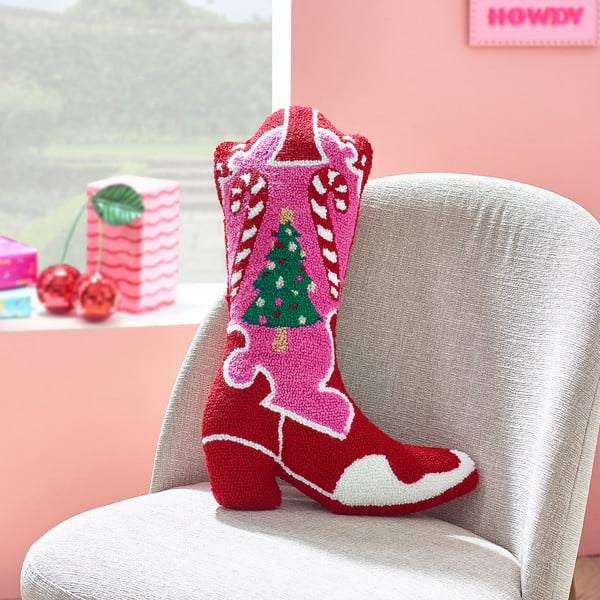 Cuscino decorativo in bouclé a tema natalizio 48x35 cm Santa's Howdy Christmas Boot – Catherine Lansfield-image-1