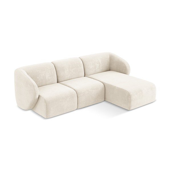 Divano angolare beige (con penisola a destra/con chaise lounge) con rivestimento in ciniglia Lani – Makamii-image-2