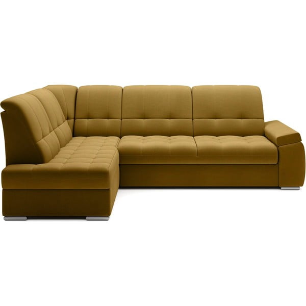 Divano angolare giallo allungabile/con contenitore (con penisola a sinistra/a L) e rivestimento in velluto Sado – ELTAP