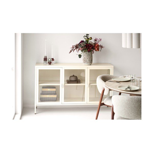 Vetrina color crema in acciaio 140x85x40 cm Brisbane – House Nordic-image-1