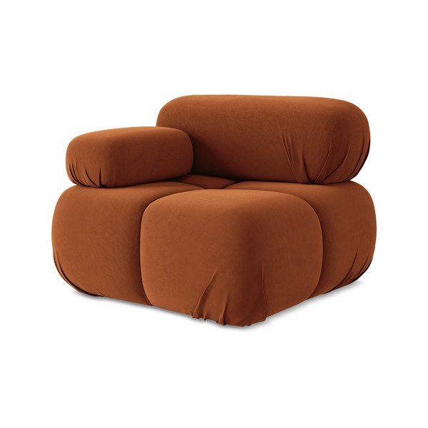 Parte divano componibile arancione (con penisola a sinistra) con rivestimento in velluto Lokua – Makamii-image-1