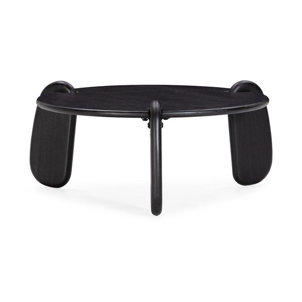 Tavolino da salotto rotondo nero in mango massiccio ø 80 cm Tamira – MOME