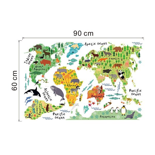 Adesivo murale per bambini Mappa del mondo, 73 x 95 cm Animals of the World - Ambiance-image-2