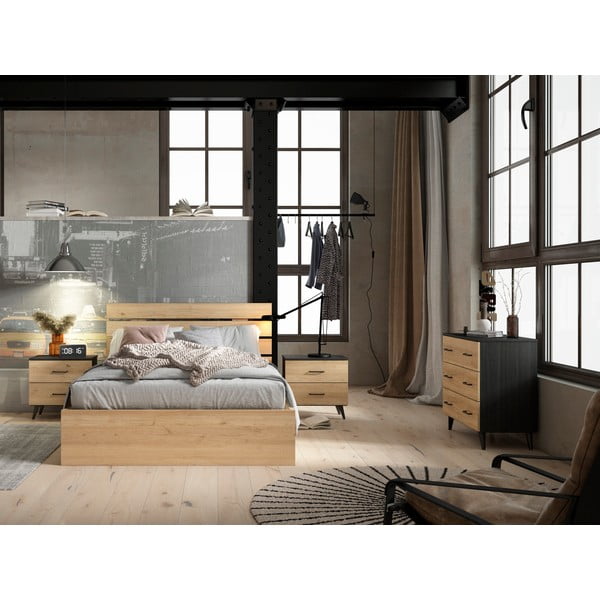 Cassettiera bassa nero/naturale in rovere 80x72 cm Indus - Marckeric-image-4