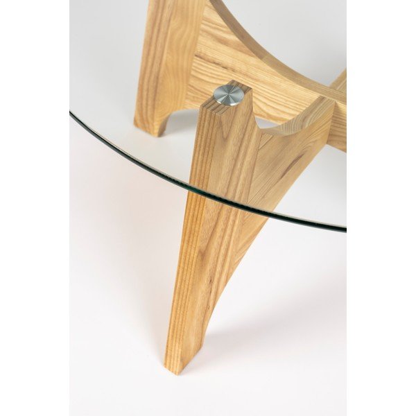 Tavolino da salotto rotondo di colore naturale con piano in vetro ø 80 cm Kobe – Zuiver-image-4