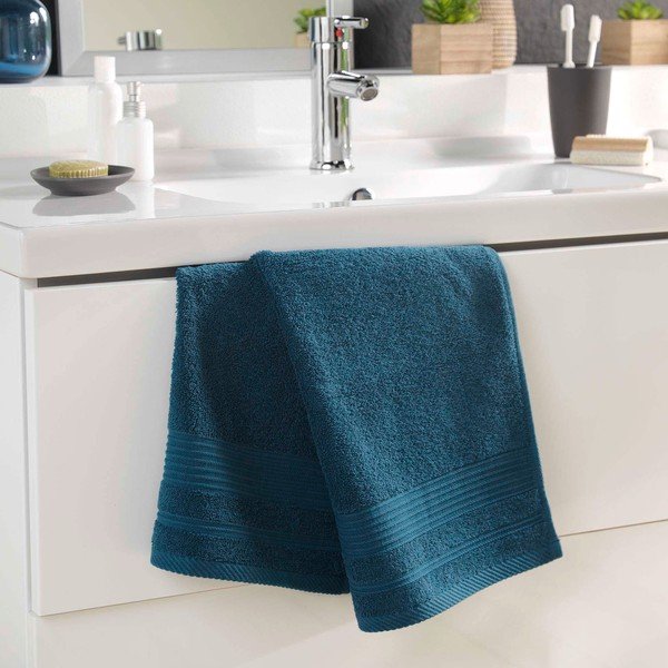 Asciugamano in spugna di cotone blu scuro 50x90 cm Tendresse - douceur d'intérieur-image-1