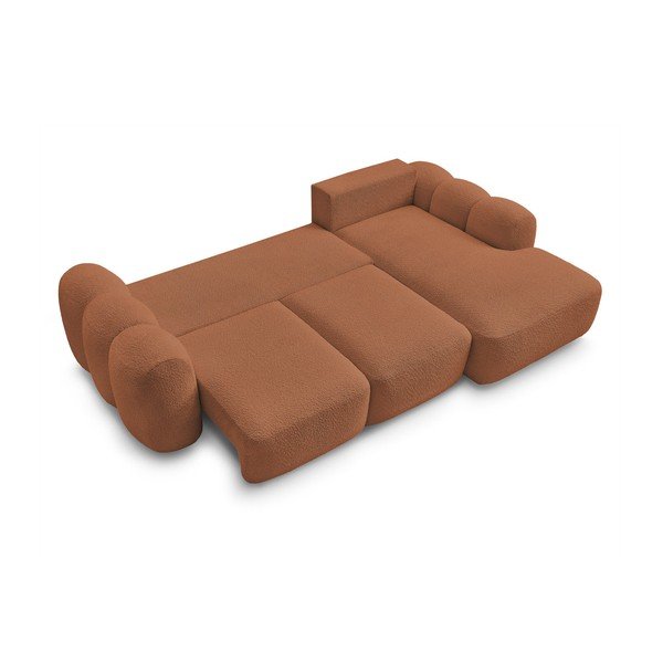 Divano angolare arancione allungabile/con contenitore (con penisola a destra/con chaise lounge) con rivestimento in bouclé Montaigne – Bobochic Paris-image-4