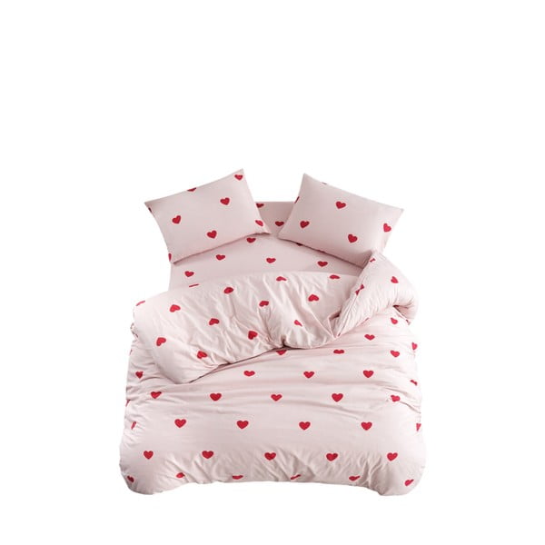Set copripiumino e federa rosa per letto singolo o esteso con lenzuolo incluso/3 pezzi 160x220 cm Red Heart – Mila Home