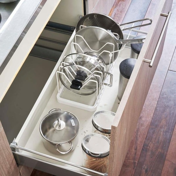 Cremagliera bianca regolabile per coperchi e padelle Tower - YAMAZAKI-image-3