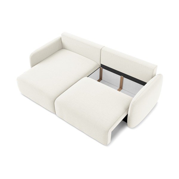 Divano angolare color crema allungabile/con contenitore (con penisola a sinistra/con chaise lounge) con rivestimento in velluto Kalena – Makamii-image-4