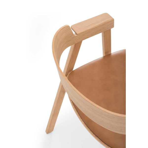 Sedia da pranzo marrone/di colore naturale in pelle con braccioli Flip – Gazzda-image-3