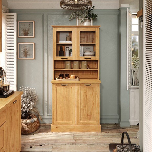 Vetrina colore naturale chiaro in pino massiccio 86x181,5x37 cm Teramo – Støraa-image-1