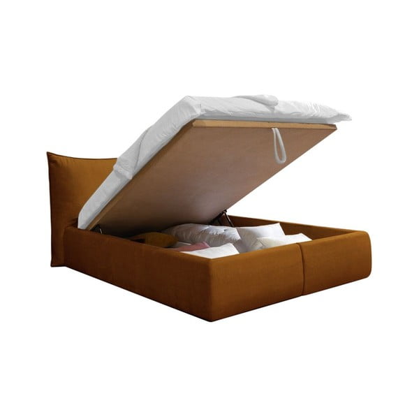 Letto matrimoniale imbottito giallo con contenitore con griglia 180x200 cm Jade - Bobochic Paris-image-3