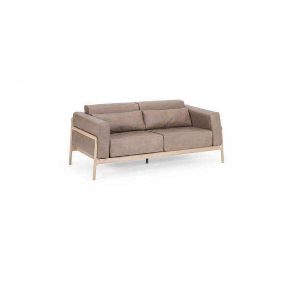 Divano in pelle di bufalo marrone chiaro con struttura in rovere massiccio, 180 cm Fawn - Gazzda-image-2
