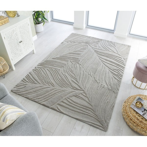 Tappeto in lana grigio 120x170 cm Lino Leaf - Flair Rugs-image-1
