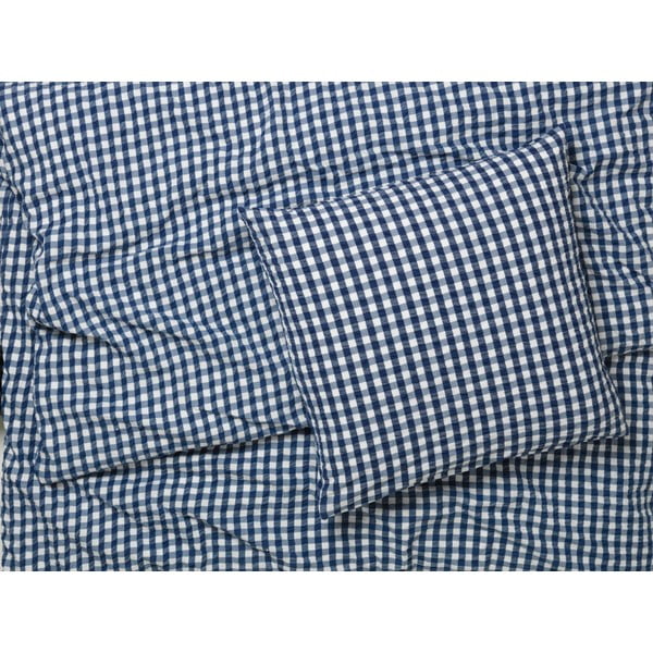 Biancheria da letto in crêpe bianca e blu scuro per letto singolo 140x200 cm Bæk&Bølge - JUNA-image-1