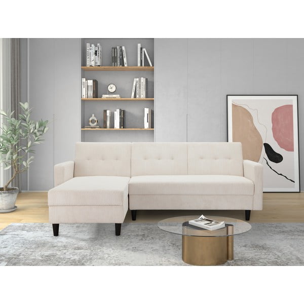 Divano letto angolare in velluto a coste bianco Hartford - Støraa-image-1