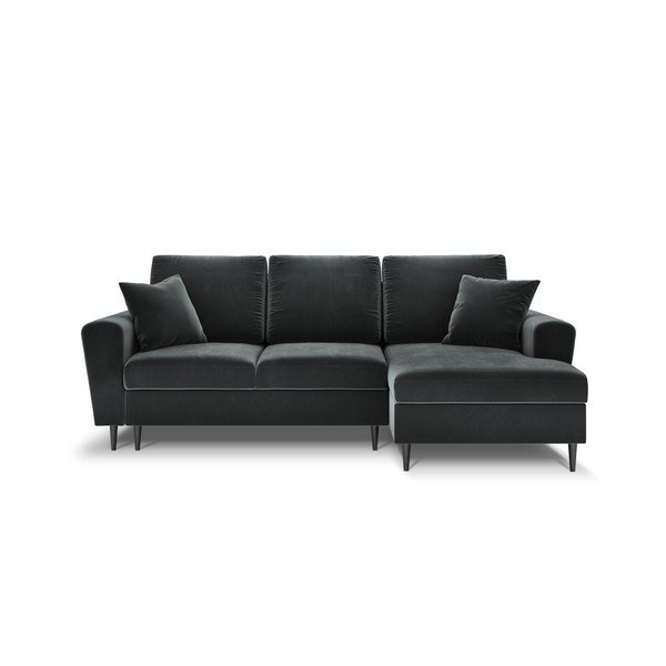 Divano angolare grigio scuro allungabile e con contenitore (con penisola a destra/con chaise lounge) con rivestimento in velluto Kyoto – Cosmopolitan Design