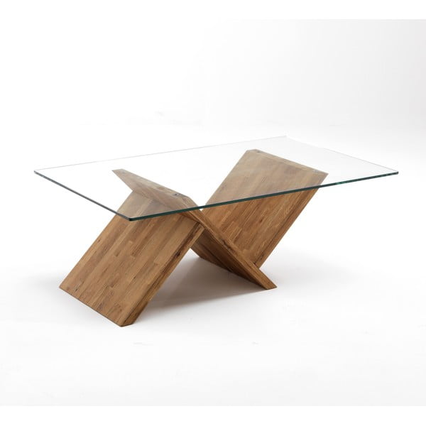 Tavolino con piano in vetro in colore naturale 120x70 cm Ole - Tomasucci