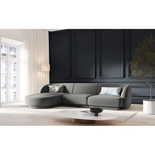 Divano angolare in velluto grigio (angolo sinistro) Miley - Micadoni Home-image-4