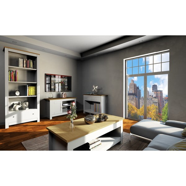 Tavolo TV in rovere decorato in colore grigio-naturale 95x58 cm Emerald - Støraa-image-1