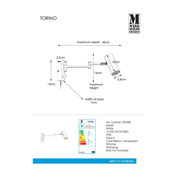Lampada da parete in metallo bianco Torino - Markslöjd-image-2