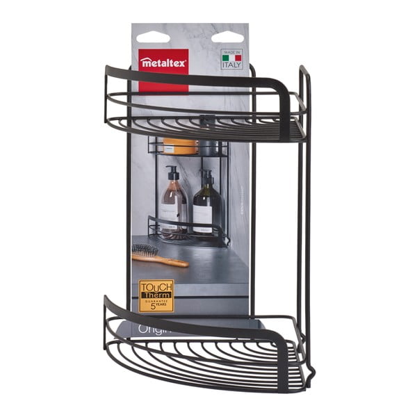 Mensola angolare nera a due livelli per il bagno Origin Lava - Metaltex-image-3