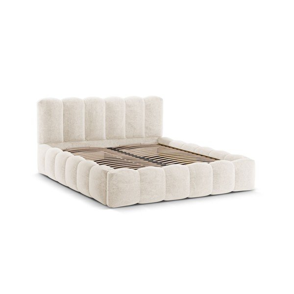 Letto matrimoniale imbottito beige con contenitore con rete inclusa 180x200 cm Lupine – Micadoni -image-3