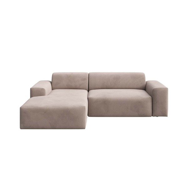 Divano angolare beige allungabile e con contenitore (con penisola a sinistra e chaise lounge) rivestito in velluto a coste Villet – Rodier