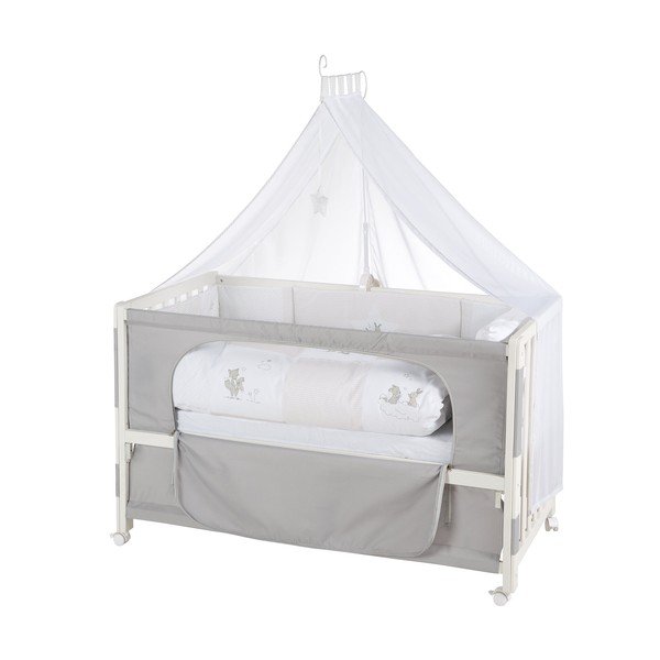 Lettino bianco/grigio con ruote 60x120 cm Fox & Bunny – Roba