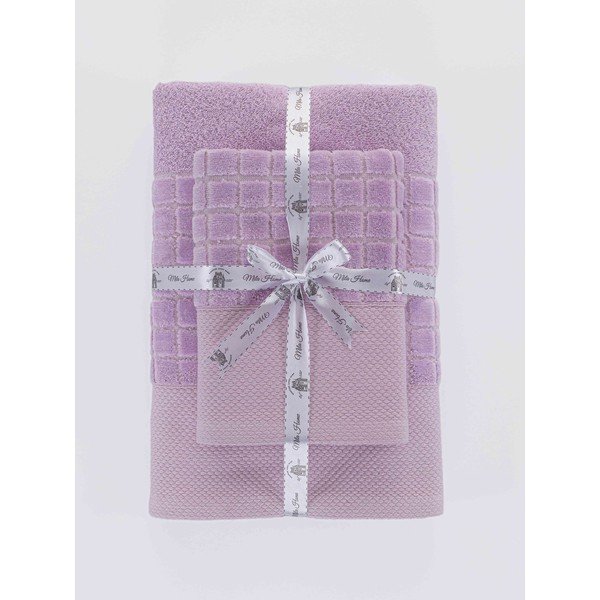 Set di asciugamani per viso e corpo tipo terry viola in cotone 2 pz Square – Mila Home-image-3