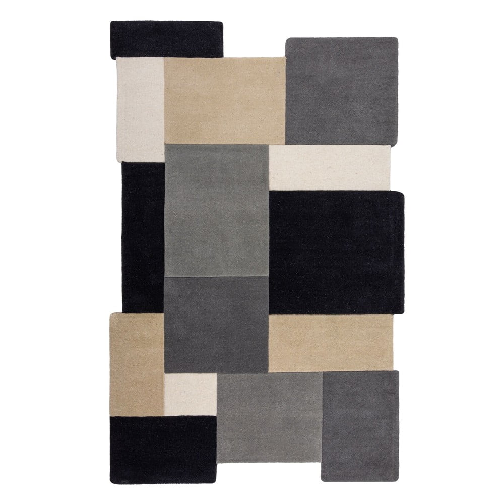 Tappeto nero e grigio in lana tessuto a mano 120x180 cm Collage Monochrome – Flair Rugs | Tappeti