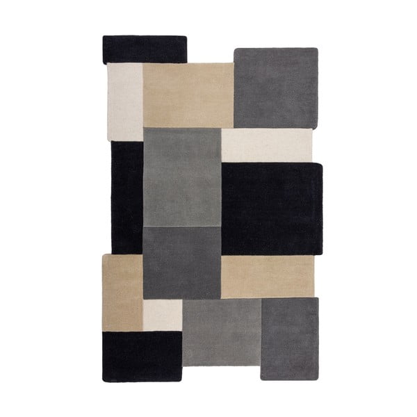 Tappeto nero e grigio in lana tessuto a mano 150x240 cm Collage Monochrome – Flair Rugs