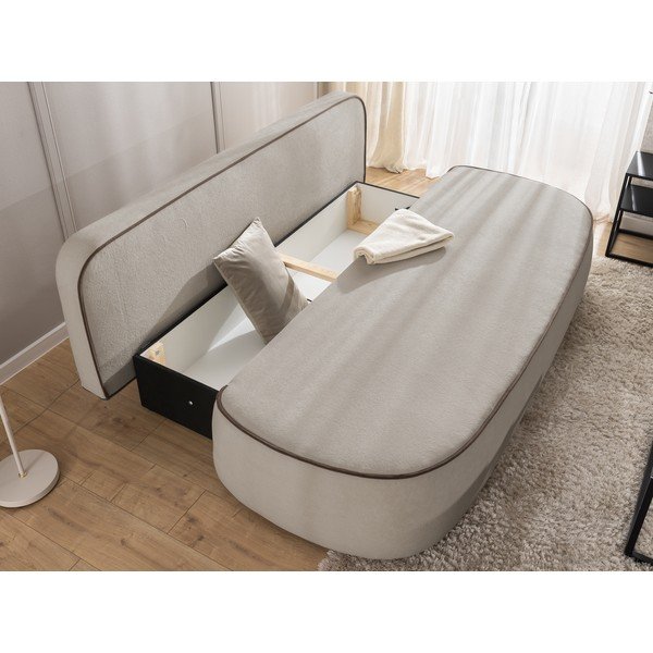 Divano marrone/grigio tortora allungabile/con contenitore con rivestimento in velluto 210 cm Saga – Ropez-image-4