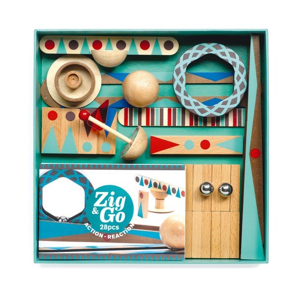 Pista per palline in legno 28 pezzi Zig & Go - Djeco